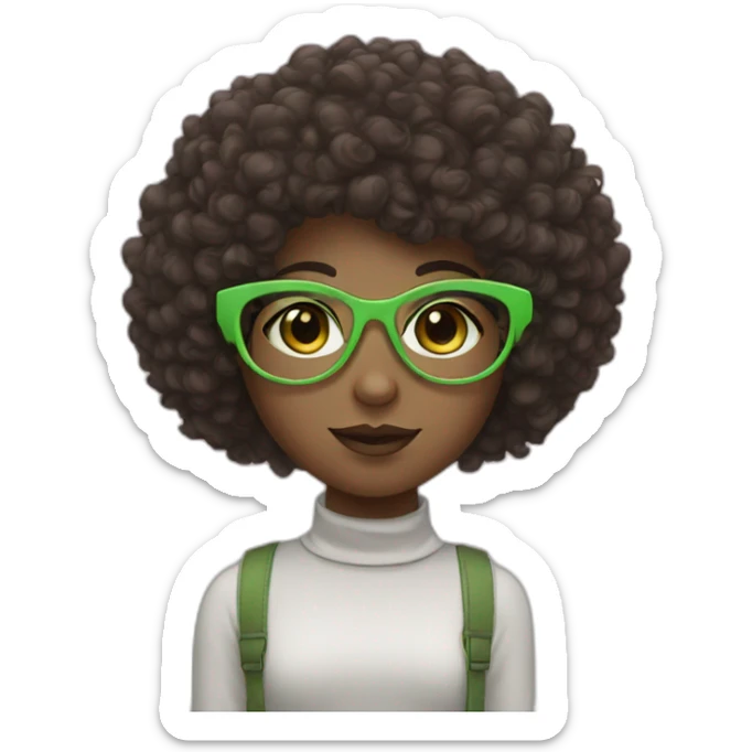 Girl with pink glasses green eyes and afro dark brown curly hair fringe sticker
