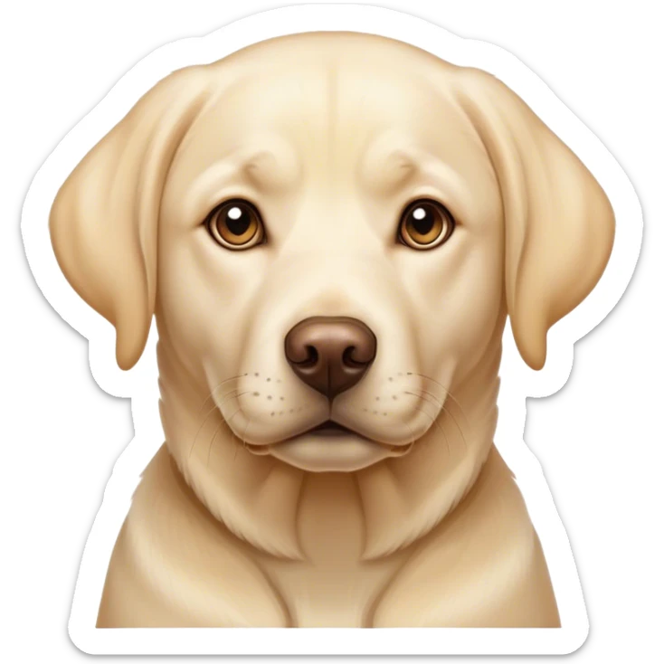 Cinematic Noble Cream Labrador Portrait Emoji, Poised and regal, with a strong, athletic build and a smooth, well-groomed cream Fur, deep-set soulful warm eyes, Simplified yet sharp and sophisticated features, highly detailed, glowing with a soft, dignified glow, high shine, intelligent and gentle, stylized with an air of grace, focused and attentive, soft glowing outline, capturing the essence of a watchful and loving companion, so majestic it feels as though it could bound out of the screen with effortless authority! sticker