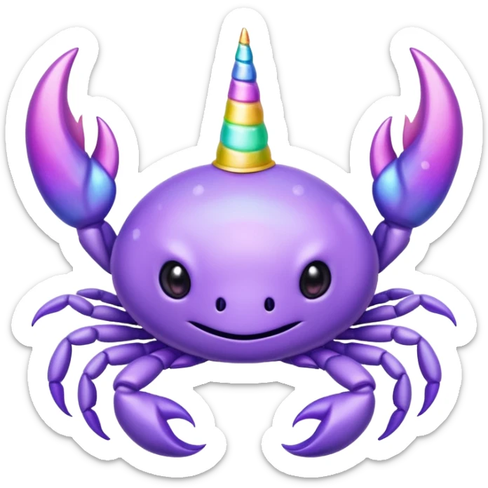 a cute purple crab with a unicorn horn. the crab shouldn't have a face sticker