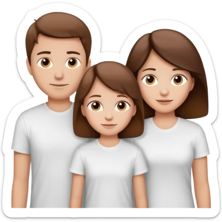 boy with brown hair in white T-shirt,with mom, dad and twin sisters sticker