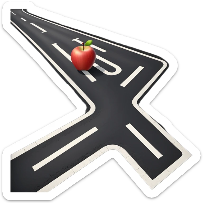 3D apple emoji style road in the shape of the letter T, viewed from above, with smooth shading and clear lane markings sticker