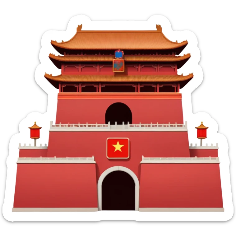 Tiananmen Gate simple cartoonish emoji style Chinese building with red walls sticker