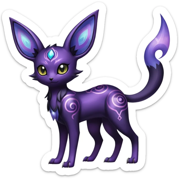 Shiny Exotic Badass Ethereal Royal Mysterious Gothic Noibat-Espeon-Umbreon-Pokémon-Fakémon-hybrid-creature (full body) with random pattern-markings sticker