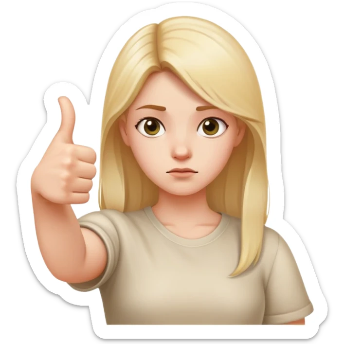 Girl with right hand strictly making thumbs up sign and left hand strictly making thumbs down sign, confused expression, both thumbs clearly visible sticker