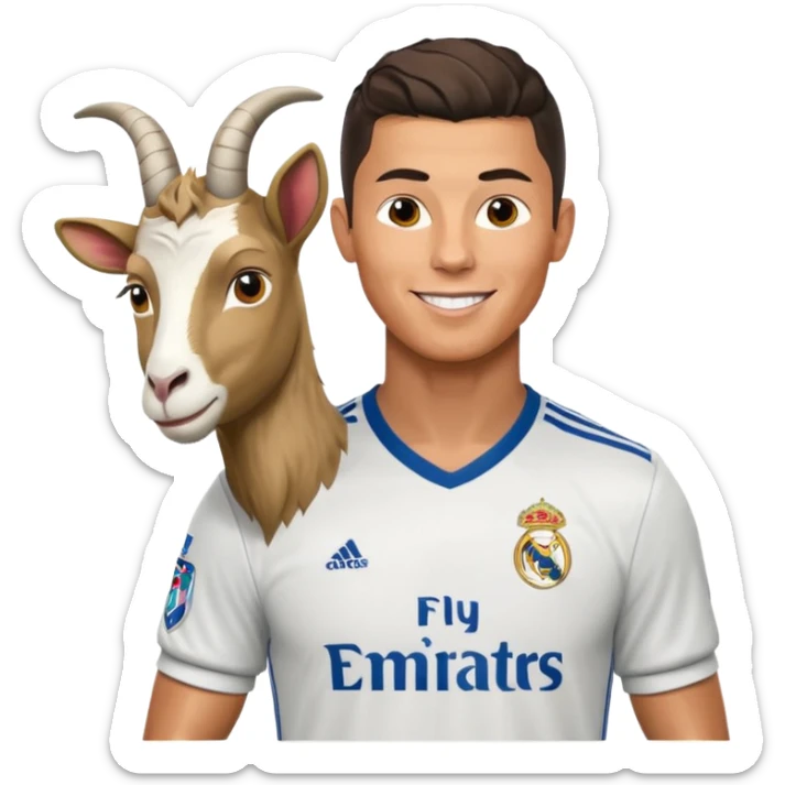 I want Ronaldo in Madrid and something over his head saying GOAT sticker