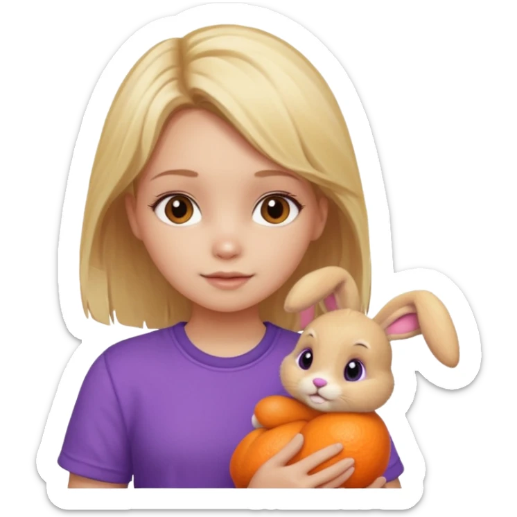 A bunny the colot onrghe with a blond hair and a purpole shirt girl holding it sticker