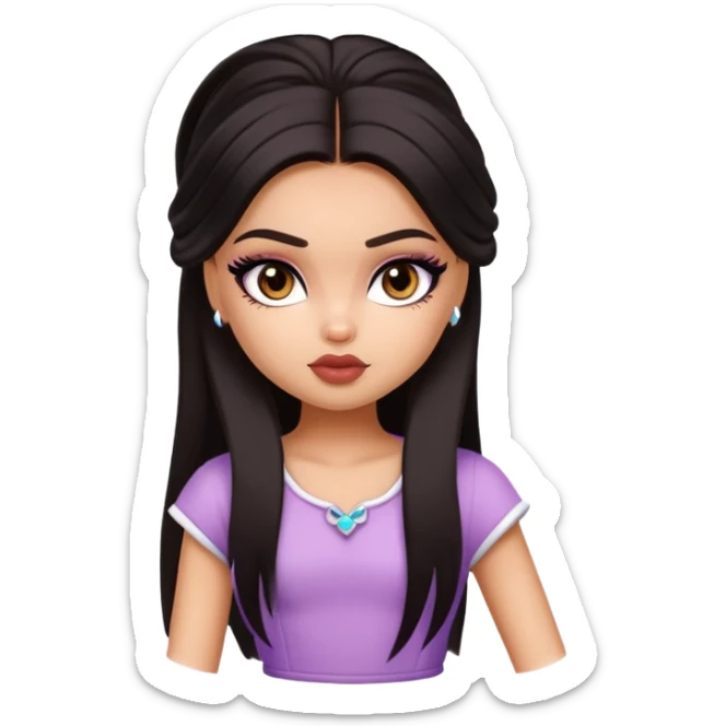 straight dark hair, dark brown eyes, pretty bratz baddie sticker