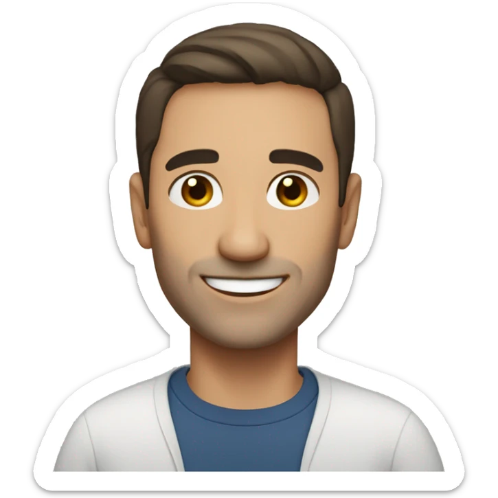 A man, 40-45 years old, European, with short hair, dark brown hair, smiling kindly sticker