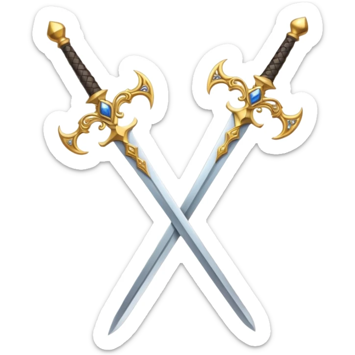 Two Golden royal swords with gold blades and gold handel sticker