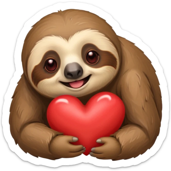 Perezoso con 2 corazones al lado izquierdo de la cara y un corazón al lado derecho la cara y los ojos serrados sonriendo como enamorado sticker