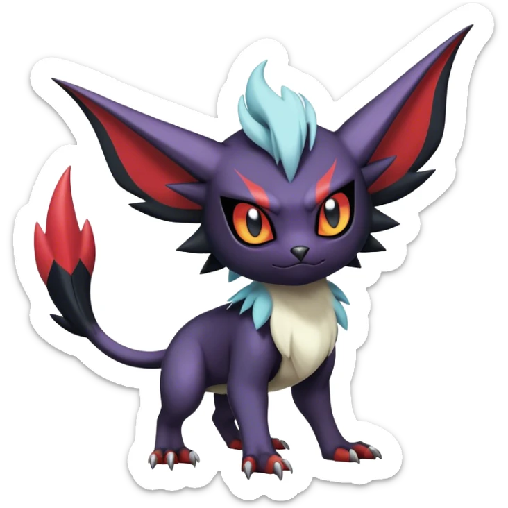 Edgy Cool Kawaii Litten-Noivern-Noibat-Absol-Pokémon Full Body sticker
