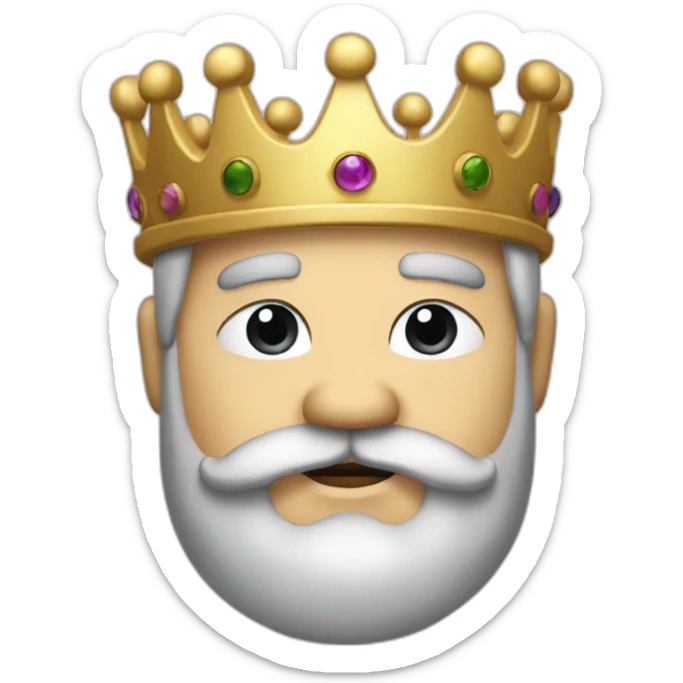 create a emoji of an old chubby man with black hair and black mustache and beard wearing a crown like a king sticker