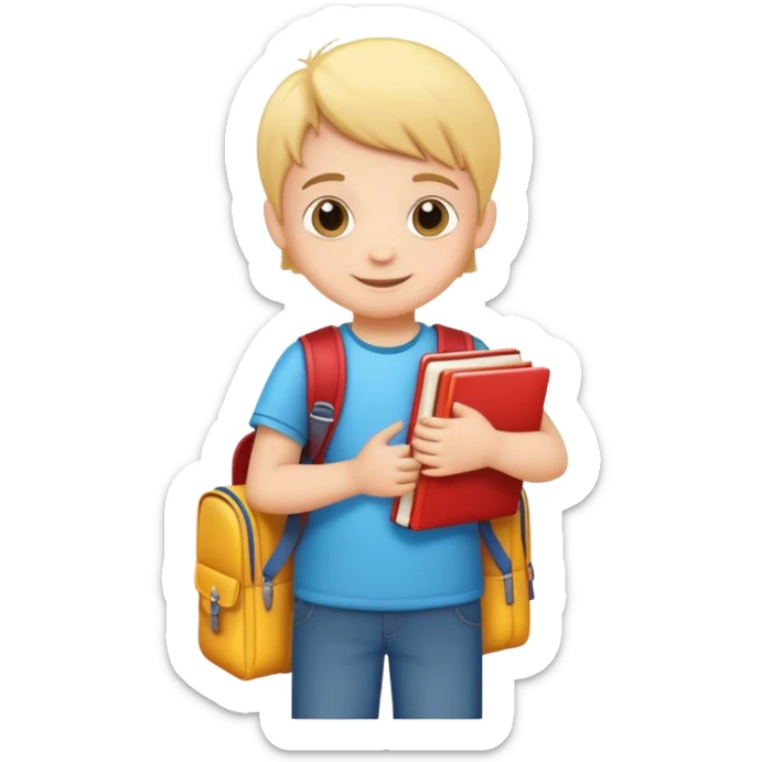 child packing a school bag with books and supplies, cheerful and organized sticker