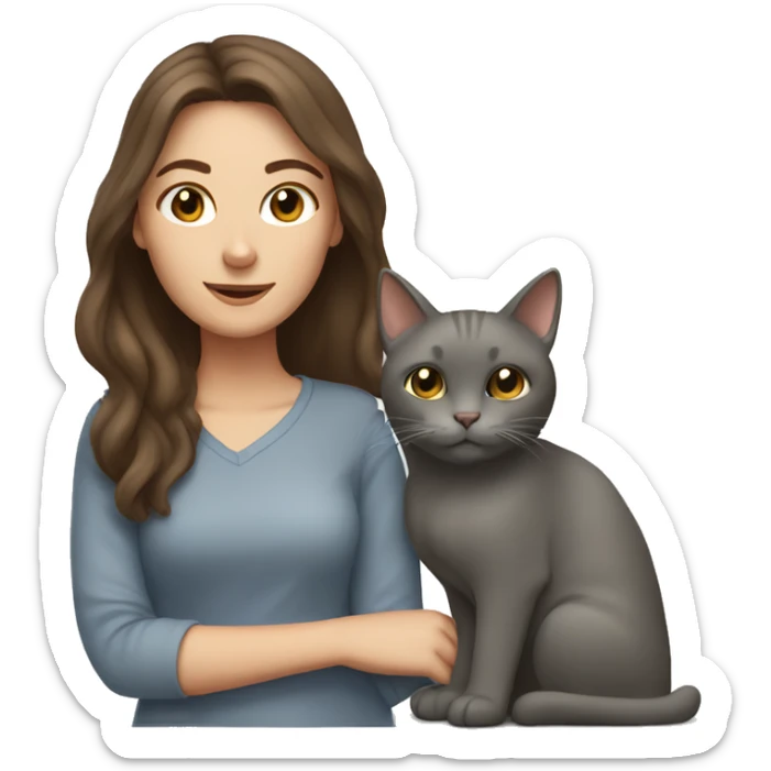 Woman with brown hair with her favourite grey cat sticker
