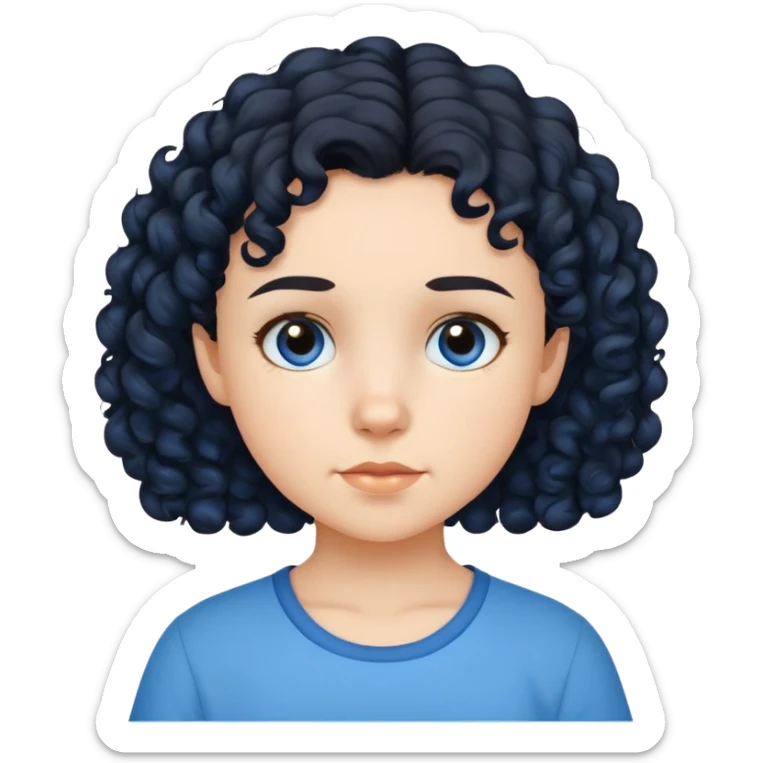 bé gái 10 tuổi, da trắng, tóc ngắn, xoăn, màu đen, áo màu xanh  sticker