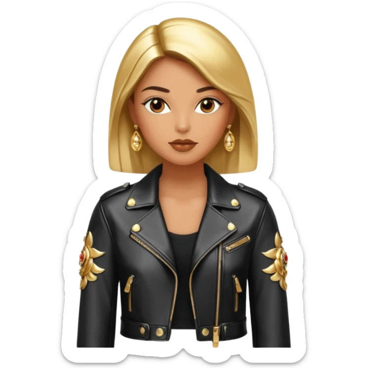 Dolce and gabanna brand Cropped leather jacket for women with 10k gold and chromw, very trendy and edgy style embellishments. 8k, 5000x5000px, 3D rendering, realistic, isolated  sticker