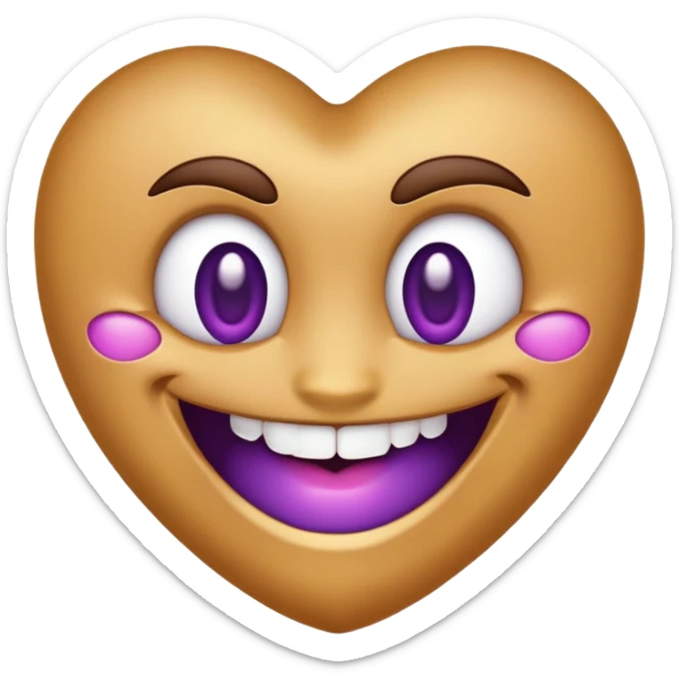 brown emoji face with purple heart eyes, smiling with a front tooth gap and a gold tooth on the side sticker