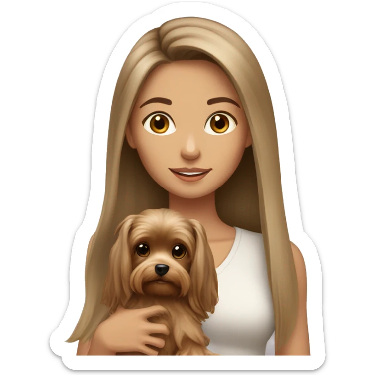 Brunette long hair light tan girl with beige yorkie puppy sticker