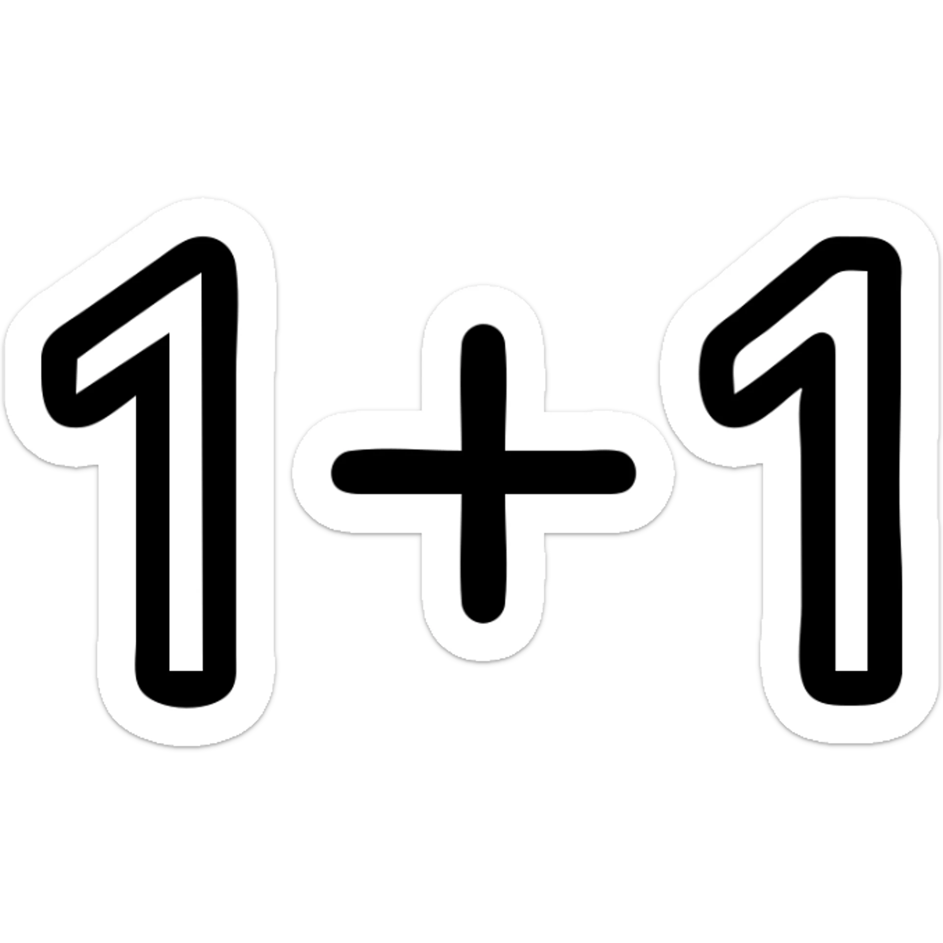 icon of 1+1, outlined, black and white sticker
