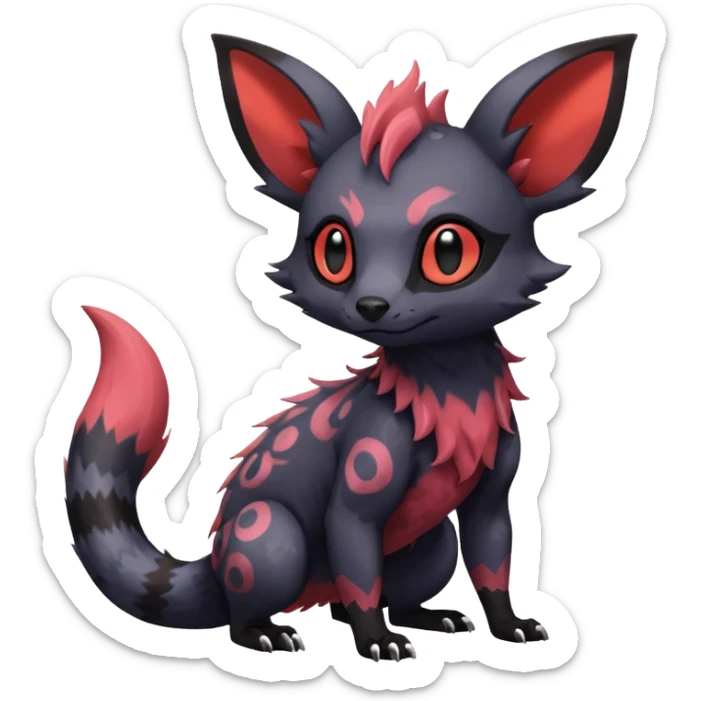 Rare exotic cute epic aesthetic gothic Salandit-Eevee-Civet-species-Fakemon-hybrid-creature, with markings, full body sticker