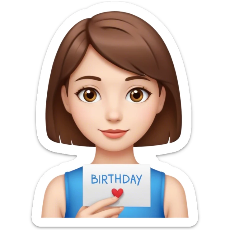 Birthday girl with short brown hair and birthday wishes  sticker