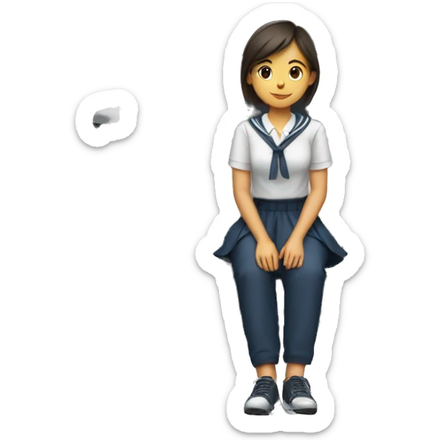 A young woman in a school uniform sitting legs crossed on the hood of a car sticker