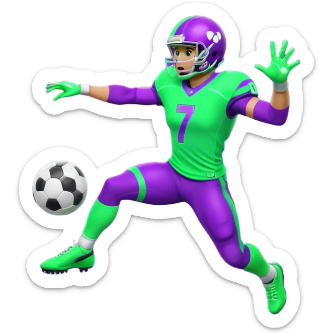  sports icon in neon purple and green, football fifa sticker