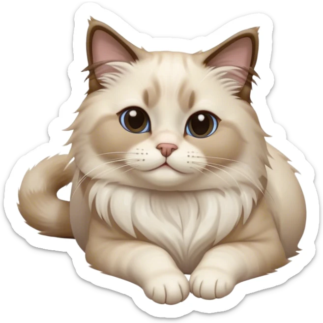 A relaxed Ragdoll cat flopping over like a plush toy, limp body, sleepy eyes, cartoon style, transparent background sticker