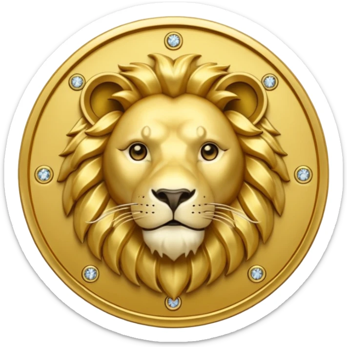 Fais un emoji de pièce d'or ronde avec l'inscription "F" dessus et un lion très détaillé gravé sur la pièce. Le F et le lion doivent être très lisible ainsi que les détails autour de la pièce. Le lion doit être gravé et en 2D il doit pas ressortir, il doit être subtile, le F doit être très visible sticker