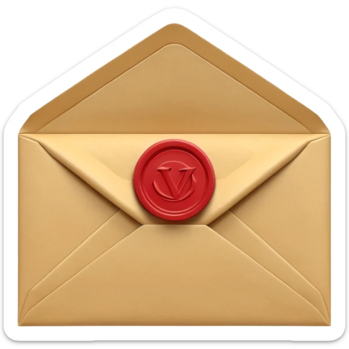 3D render of Envelope with Wax Seal entirely of folded origami paper, sharp creases, cardboard texture, matte finish, visible paper grain, craft aesthetic,emoji style, isolated on white background --v 6.0 sticker