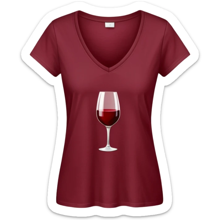 just a wine red cotton V-neck t-shirt, women's style, flat lay, no model, only the clothing item sticker