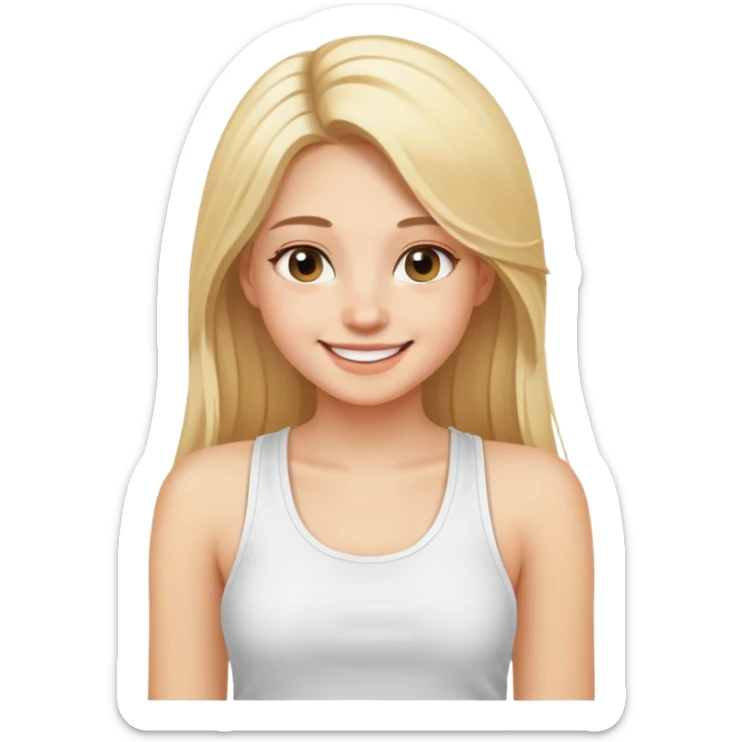 girl with long blonde hair smiling with white tank top sticker