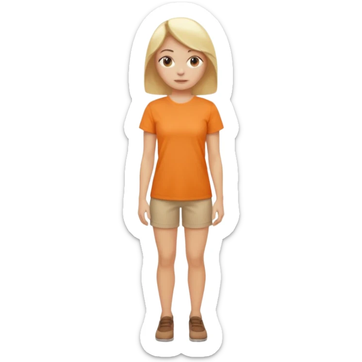 woman with blond hair, entire body visible standing, wearing a very light orange shirt sticker