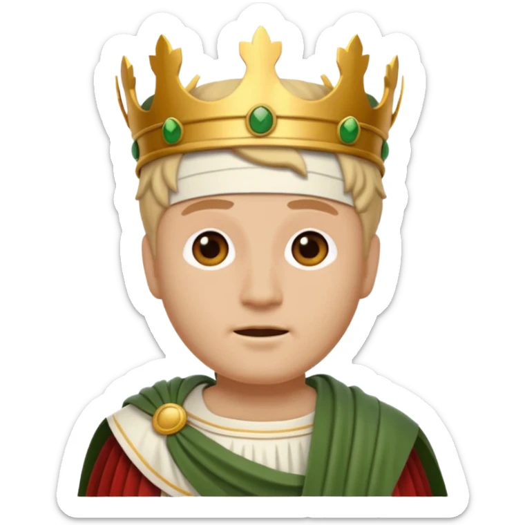 Julius Caesar as an emoji with laurel crown, white toga, classic Roman look sticker