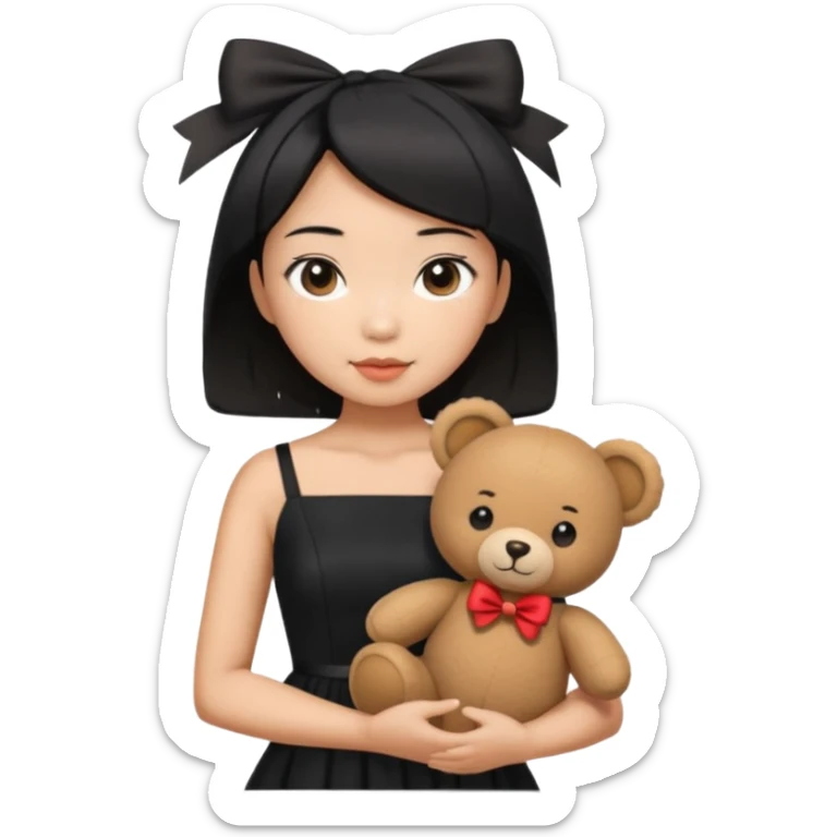 asian black short shoulder length hair tanned woman, black dress girly things sticker