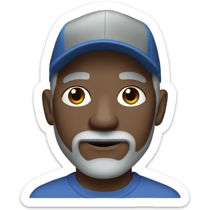 Man with blue eyes grey hair and grey goatee wearing ball cap holding long hair black chihuahua sticker