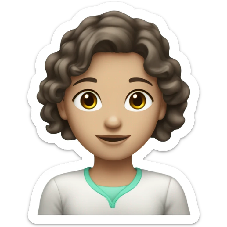 light blue green eyed girl with dark brown wavy hair fair skin tone sticker