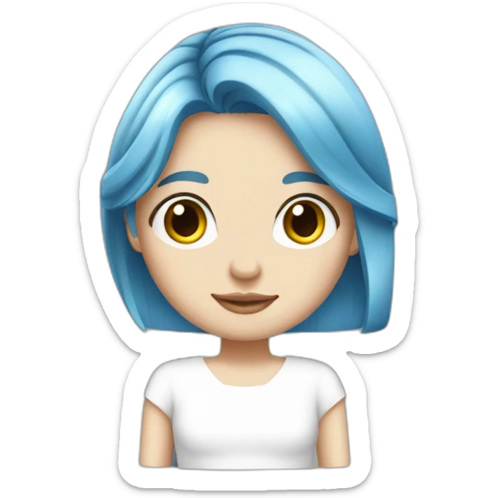 Long straight blue hair white girl in white dress sticker