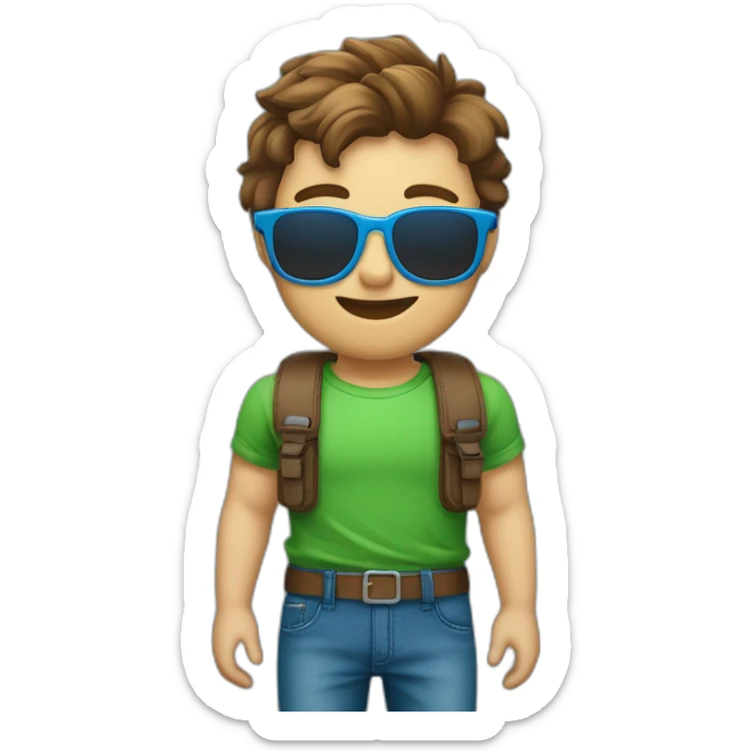 jongen bruin haar en zwarte zonnenbril en groene blousse en blauwe broek sticker