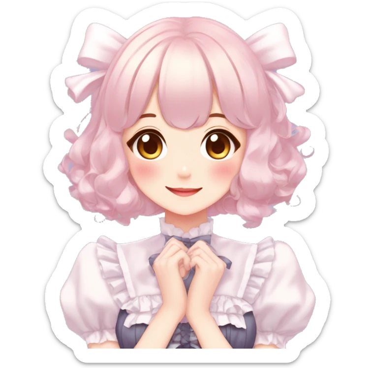 Gorgeous anime style lady blushing face maid outfit Lolita idol model colorful shiny sparkle kawaii pastelcore cottagecore pearly petite simplistic aesthetic trending style sticker