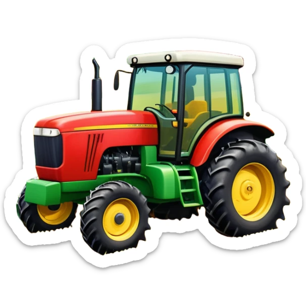 An icon showing close-up tractor in a colorful rural landscape, inspired by Farming Simulator 22. The design features vibrant fields, barns, and crops under a bright sky, with tractors working the land. The peaceful and immersive farming environment is highlighted with a transparent background sticker