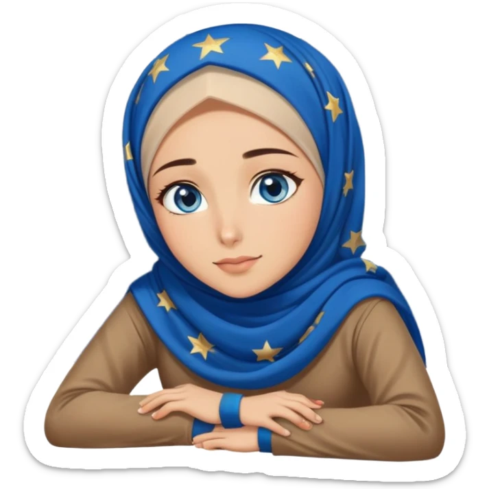 Turkish beautiful finish Konya girl blue eyes with starry night hijab and watching the sky on the ground  sticker
