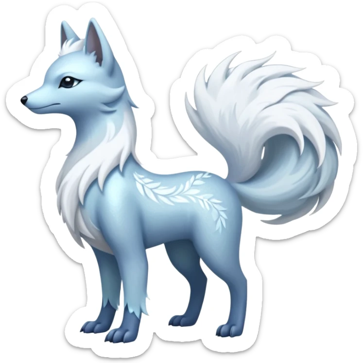Shiny Silver-White Frosted Ice-Crystal Encrusted Regal Arctic Alolan-Ninetales-Latias-hybrid-creature (full body) sticker