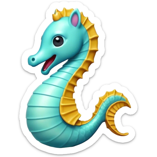 Cinematic Cute Yawning Sea Horse Portrait Emoji, Head tilted slightly with a dramatic, wide-open yawn, showcasing a slender, gracefully curved body with a softly drooping tail and sleepy, half-closed eyes, Simplified yet irresistibly adorable features, highly detailed, glowing with a soft, cozy aquatic glow, high shine, relaxed yet expressive, stylized with a dash of whimsical marine charm, soft glowing outline, capturing the essence of a drowsy yet affectionate sea horse that appears ready to stretch out for a nap! sticker