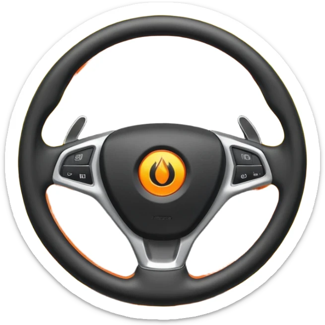a black steering wheel of a car and only in the center is a flame, nowhere else sticker