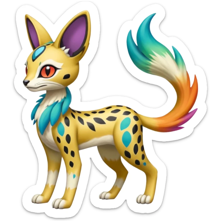 Colorful Meloetta-Bolthund-Vernid-Sergal-Serval-Pokémon-Fakémon-fusion-hybrid-creature sticker