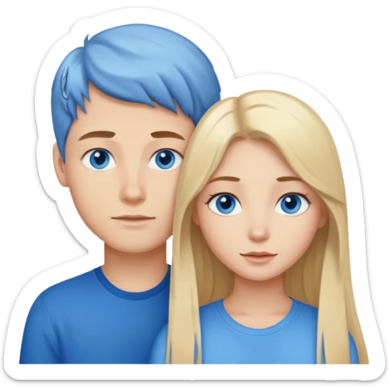 Couple blond boy bleu eyes and his girlfriend long brunette hair and blue eyes  sticker