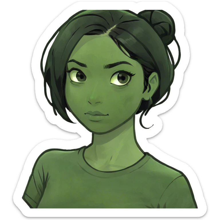 Girl skin brown and hair smooth black hair eyes black and t-shirt black  sticker