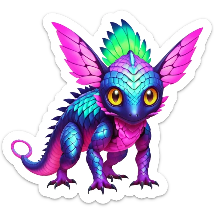Tropical futuristic lush warm-colored colorful neon Fakémon-Digimon-Trico-Vernid-creature sticker