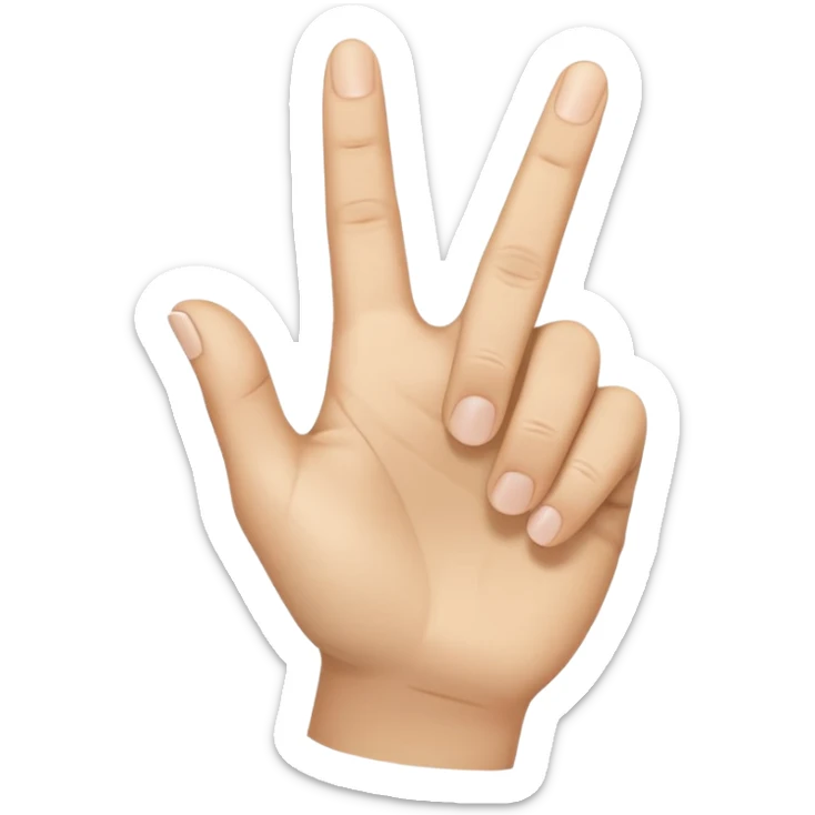 A realistic close-up photo of a right hand entering the frame from the bottom right corner, back of the hand facing the camera, pointing diagonally upwards to the left with only the thumb and index finger extended in a finger gun or L-shape gesture, other fingers closed and tucked in. sticker